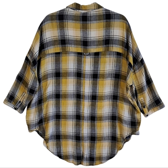 Maeve Yellow and Black Plaid Shirt Embroidered Drop Shoulder Size XS - Picture 8 of 8